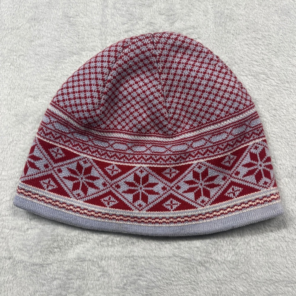 Beanie Red Grey Reversible Fair Isle Snowflake Fleece Winter Hat Unisex One Size
